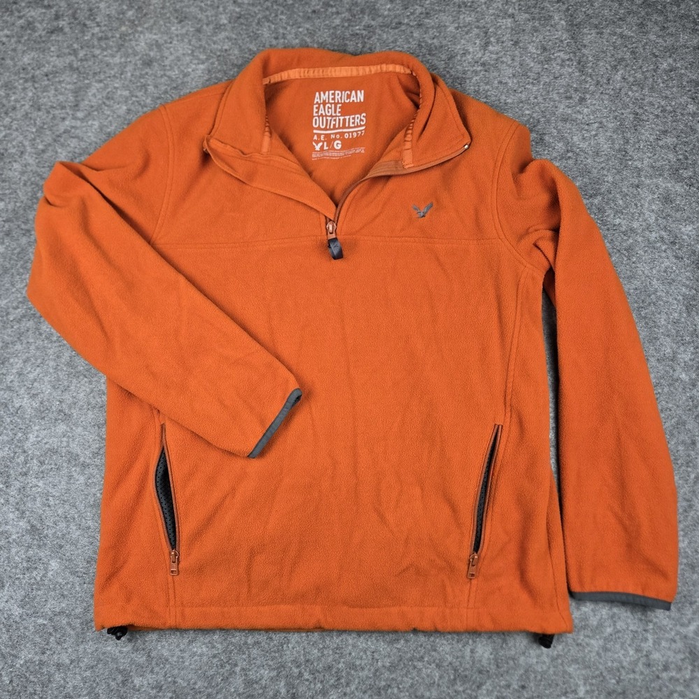 American Eagle Men's Burnt Orange 1/4 Zip Fleece Sweatshirt Size Large Y2K 90s